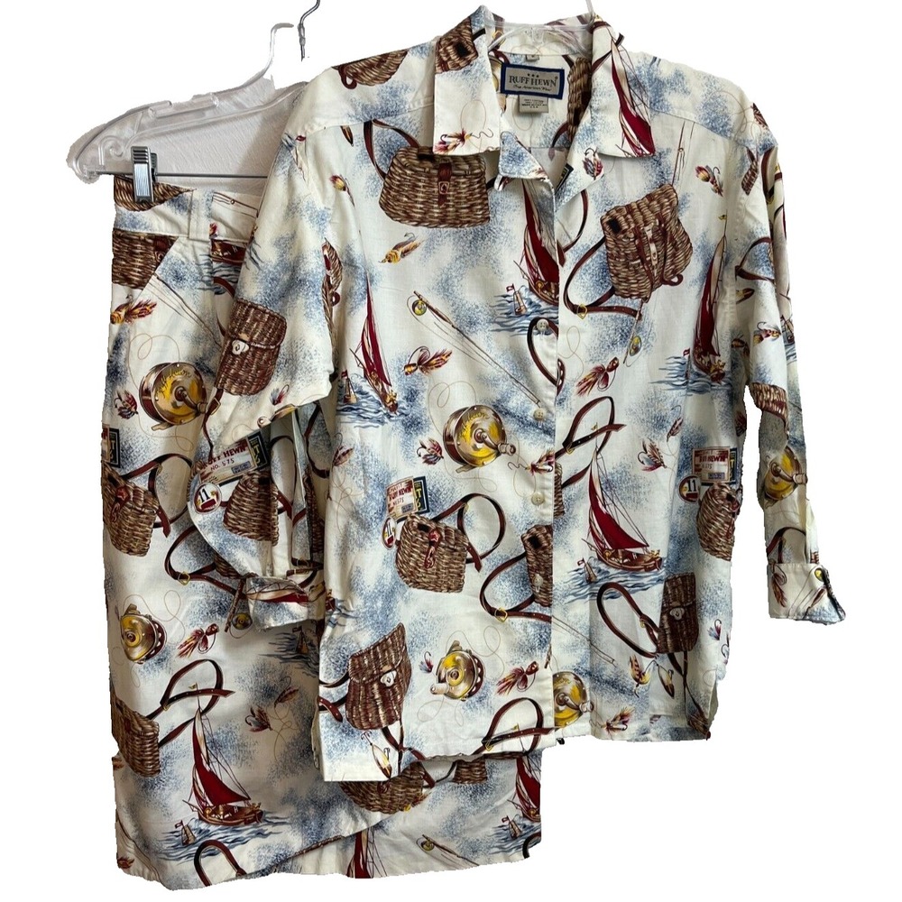 Ruff Hewn Women's Outfit Top (Size M) Skirt Size (10) Fishing Theme VTG USA